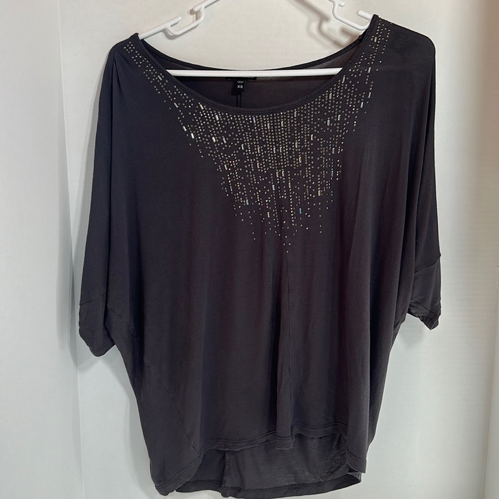Express oversized gray metallic embellished dolman batwing top size XS
